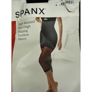 Spanx High Waisted Mid Thigh Shaping Footless Sheets, Black, Size D (165-220 lbs